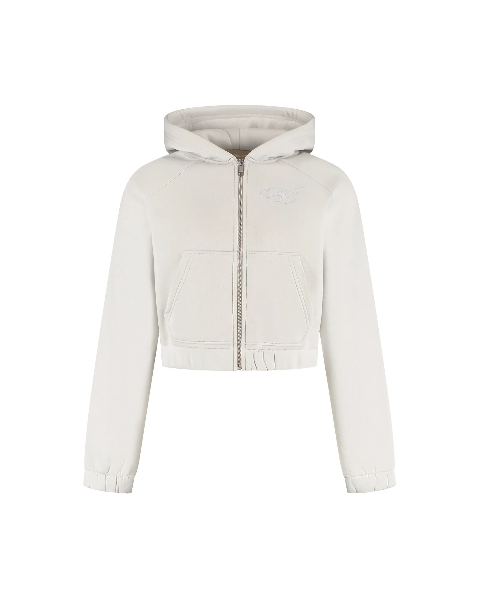 Malelions Cropped Emblem Zip Hoodie Dames Lichtgrijs