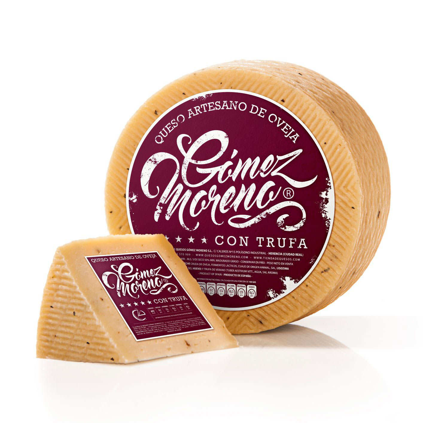 Manchego semi-curado truffé La Mancha AOC - fromage au lait cru de brebis à la truffe - Gomez Moreno