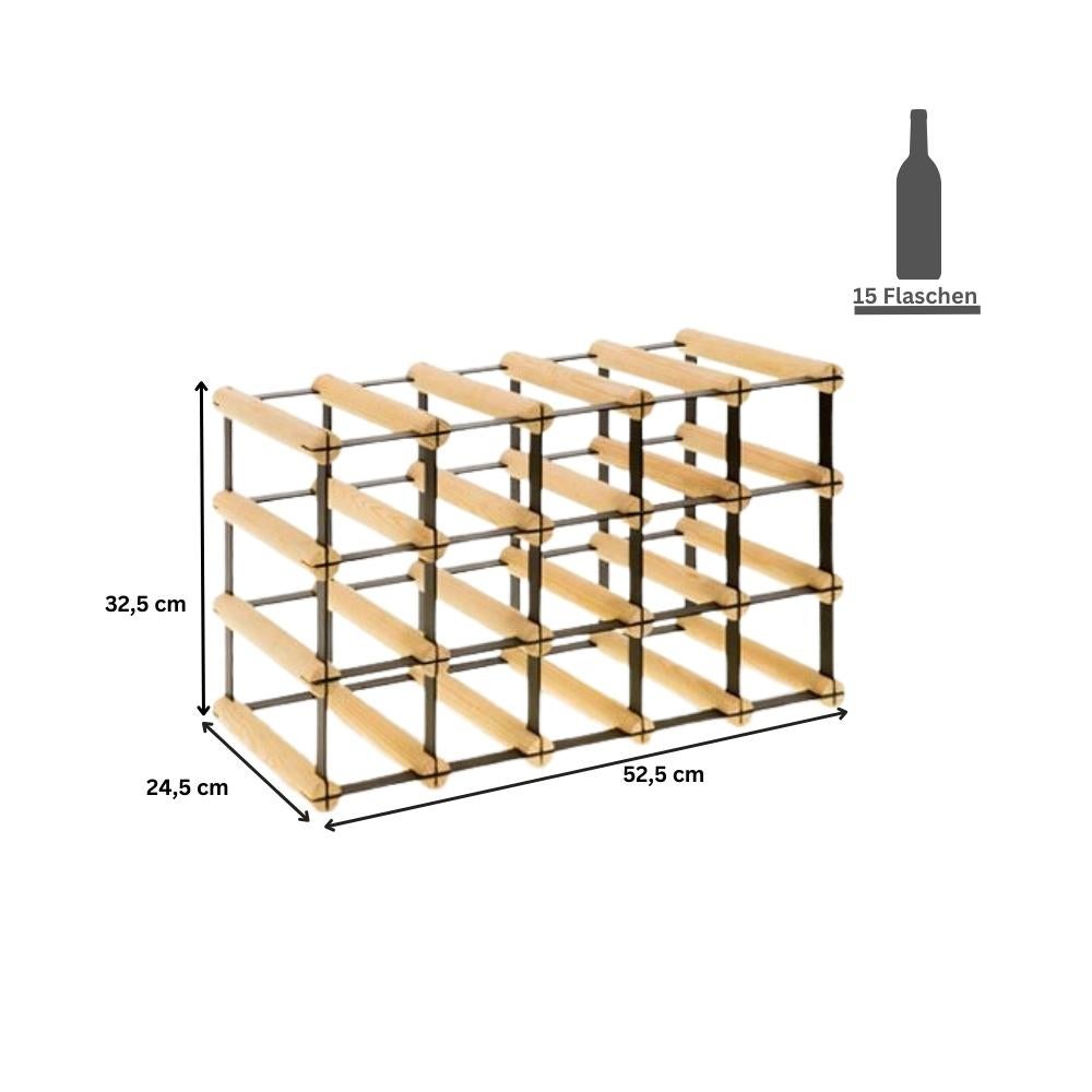 PROREGAL Modulair Wijnrek Vinotega Mod Metaal HxBxD 32,5 x 52,5 x 24,5 cm 5 x 3 Flessen Massief Dennenhout Natuurlijk