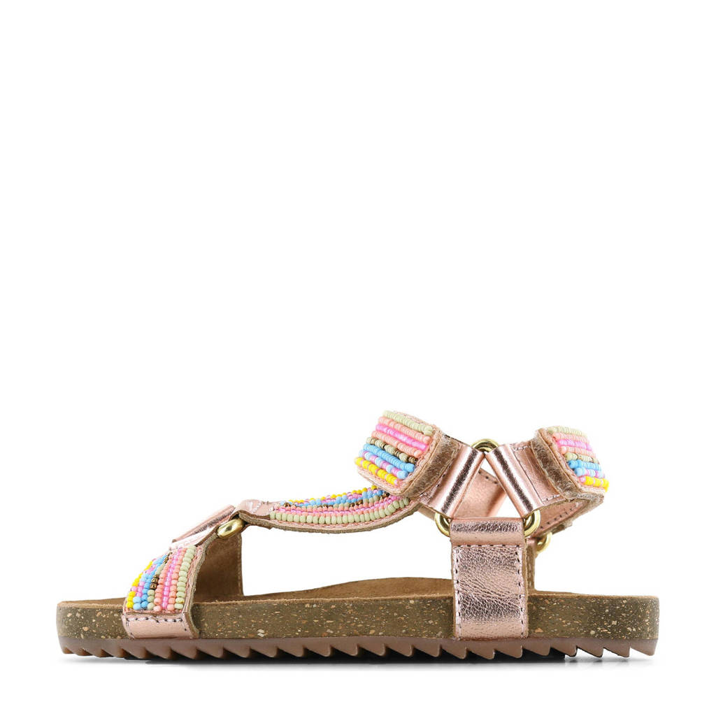 Shoesme leren sandalen met kraaltjes roze metallic