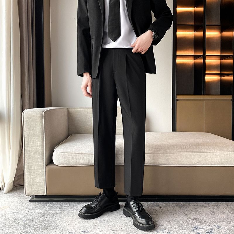 Bay Go Mall - Mid Rise Plain Straight Leg Dress Pants