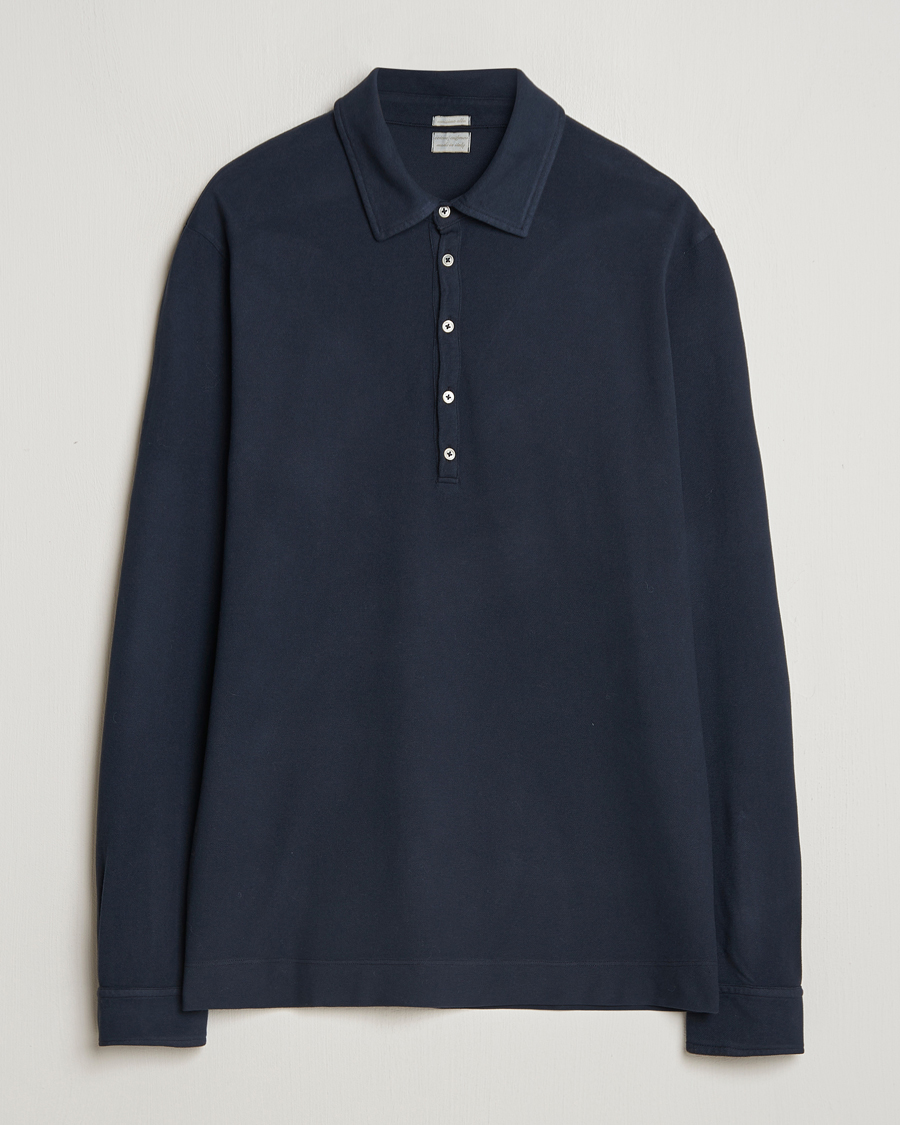 Massimo Alba Ischia Cotton/Cashmere Long Sleeve Polo Navy