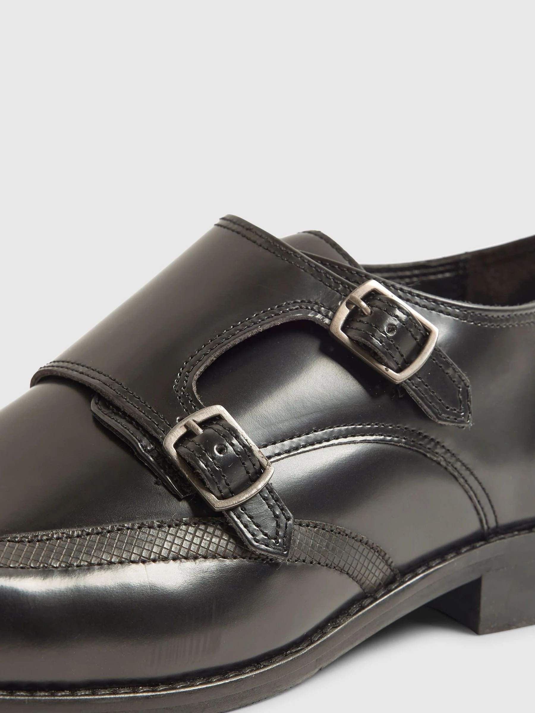 River Island Leather Square Toe Monk Shoes