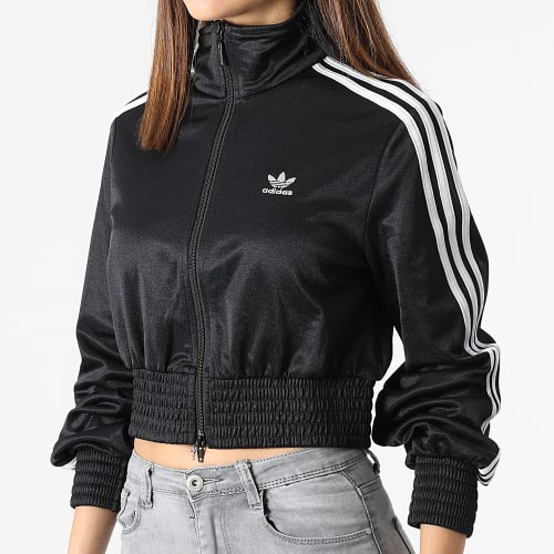 Veste Zippée Crop Femme A Bandes HF7535 Noir