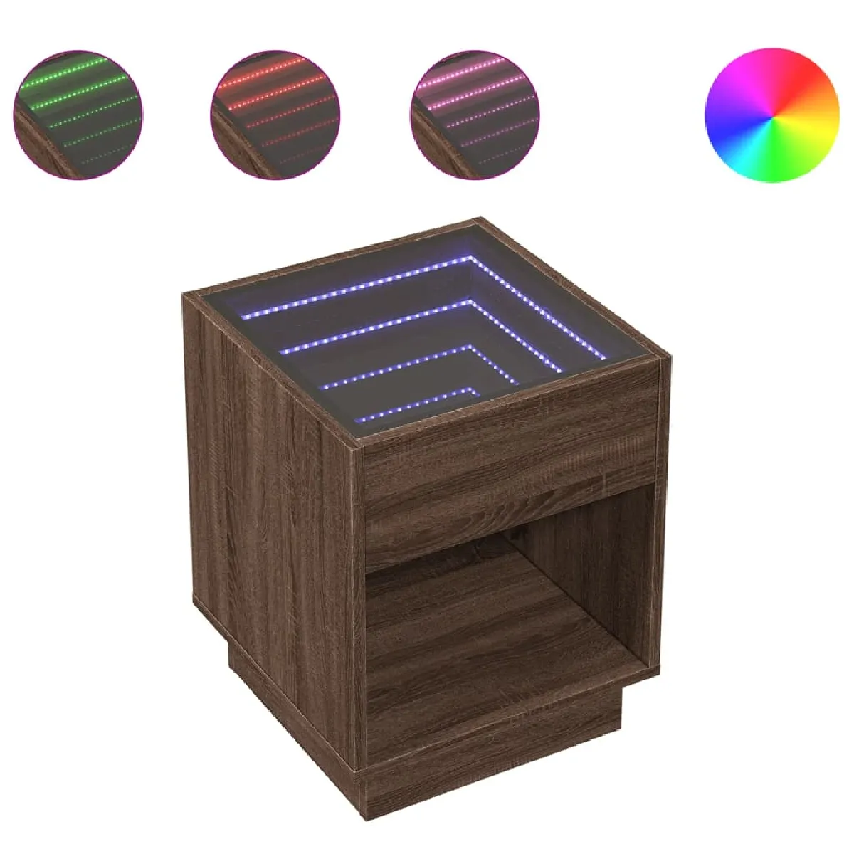 vidaXL Table de chevet LED Chêne marron