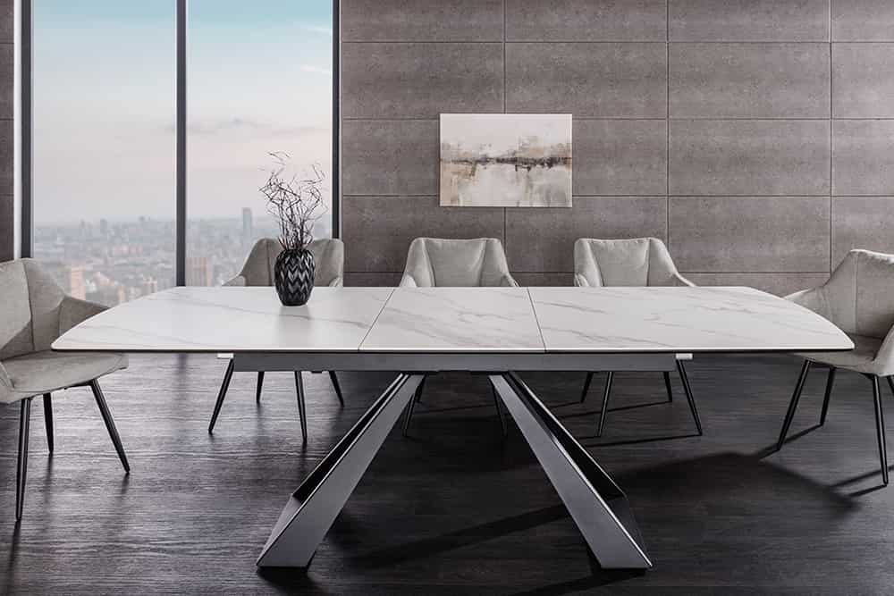Ausziehbarer Esstisch CONCORD 180-230cm weiß Keramik schwarz Metall