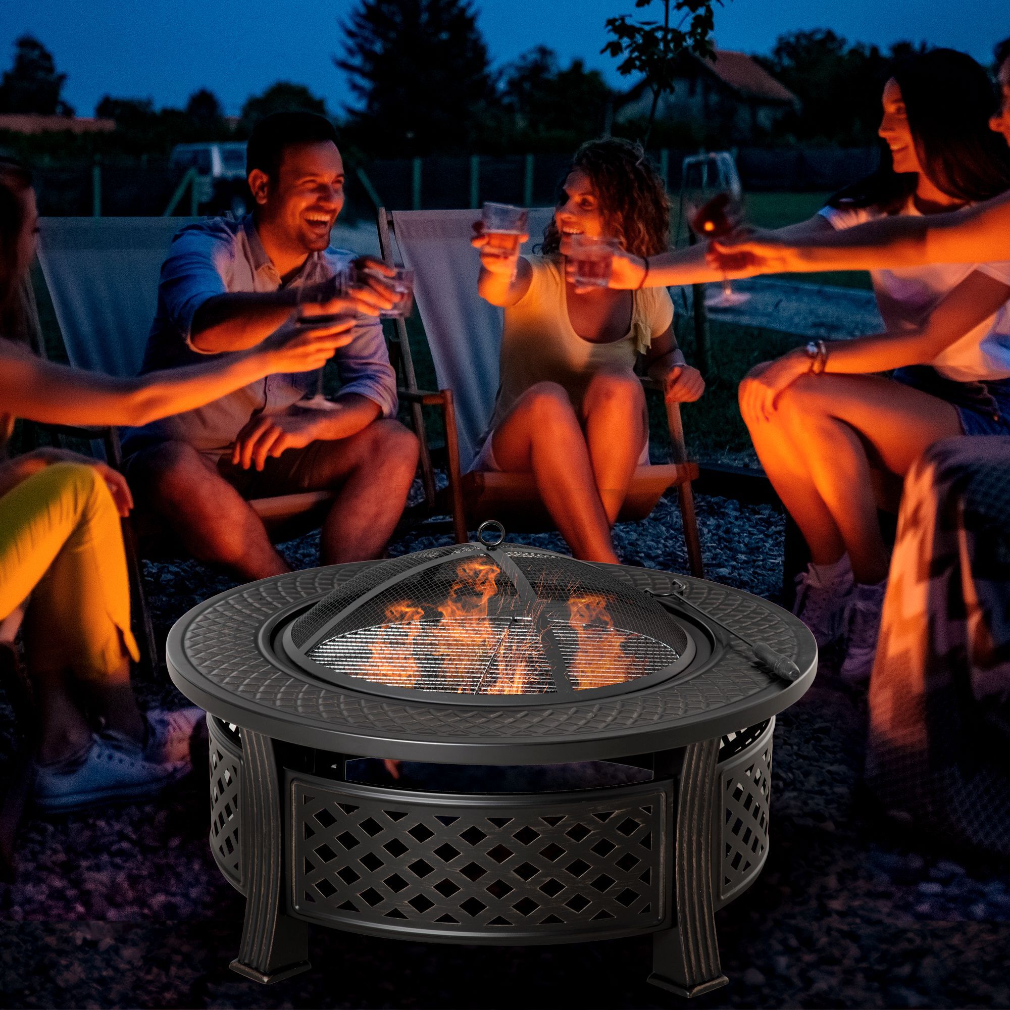 Outsunny Feuerschale mit 2 in 1 Funktion auch als Grill verwendbar schwarz 81L x 81B x 50H cm