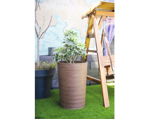 Lafiora gegroefde plantenvaas, kunststeen, Ø 49,3 cm, H 72,5 cm, bruin