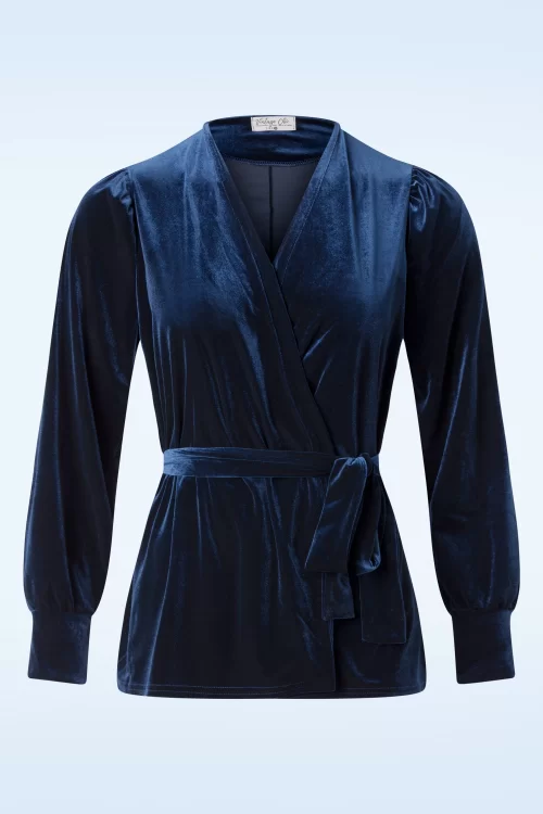 Vintage Chic for Topvintage Victoria Velvet Vest top in navyblauw