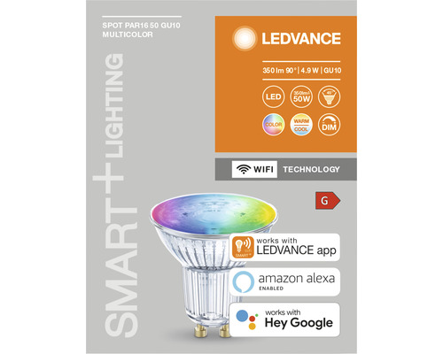 Ledvance Smart WIFI LED Lamp Dimbaar PAR16/PAR51 GU10/5W (32W) Mat 350 lm 2700-6500 K RGBW