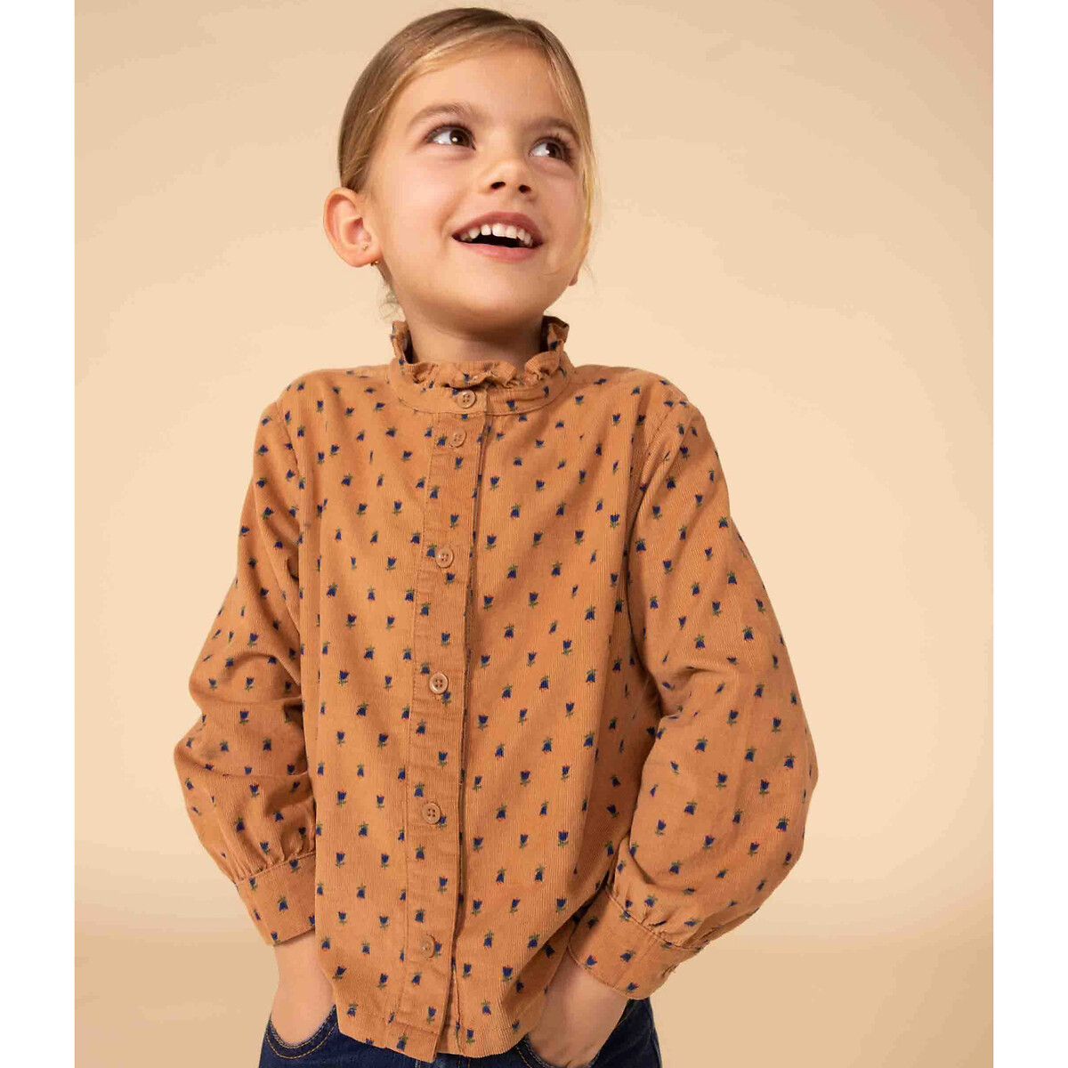 PETIT BATEAU<br>Camisa de veludo de manga comprida com delicada estampa floral