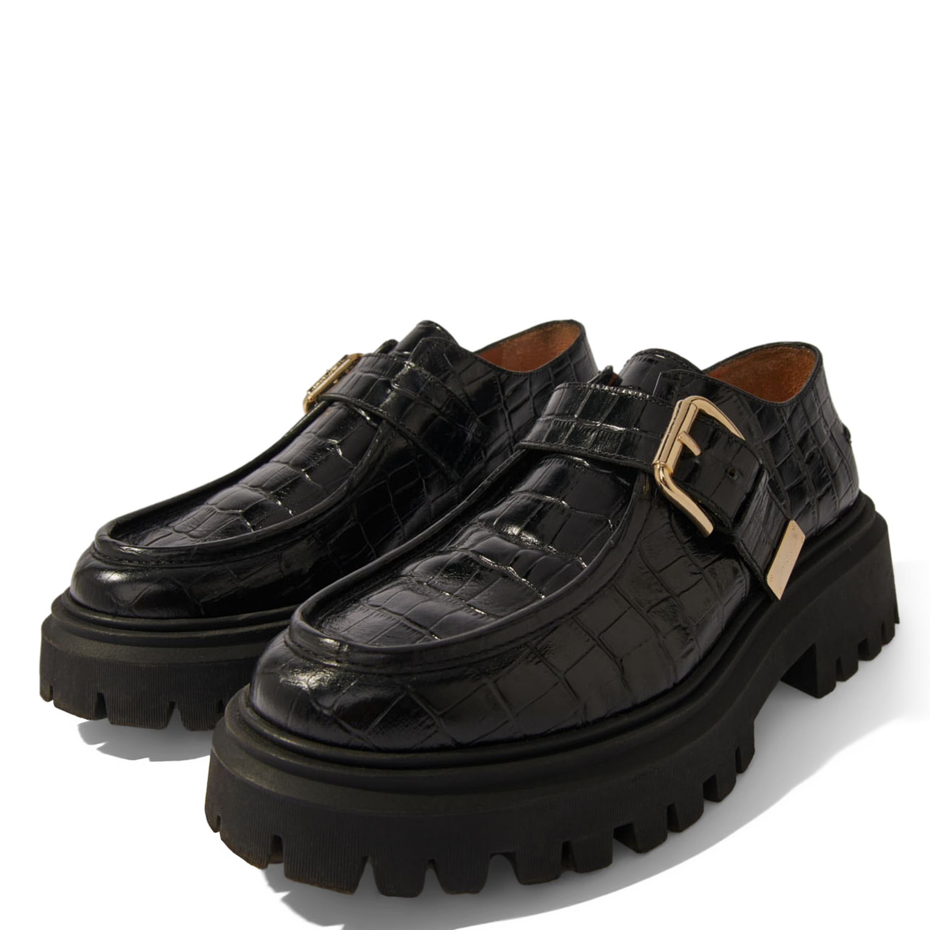 Mocassins derbies en cuir croco | Noir