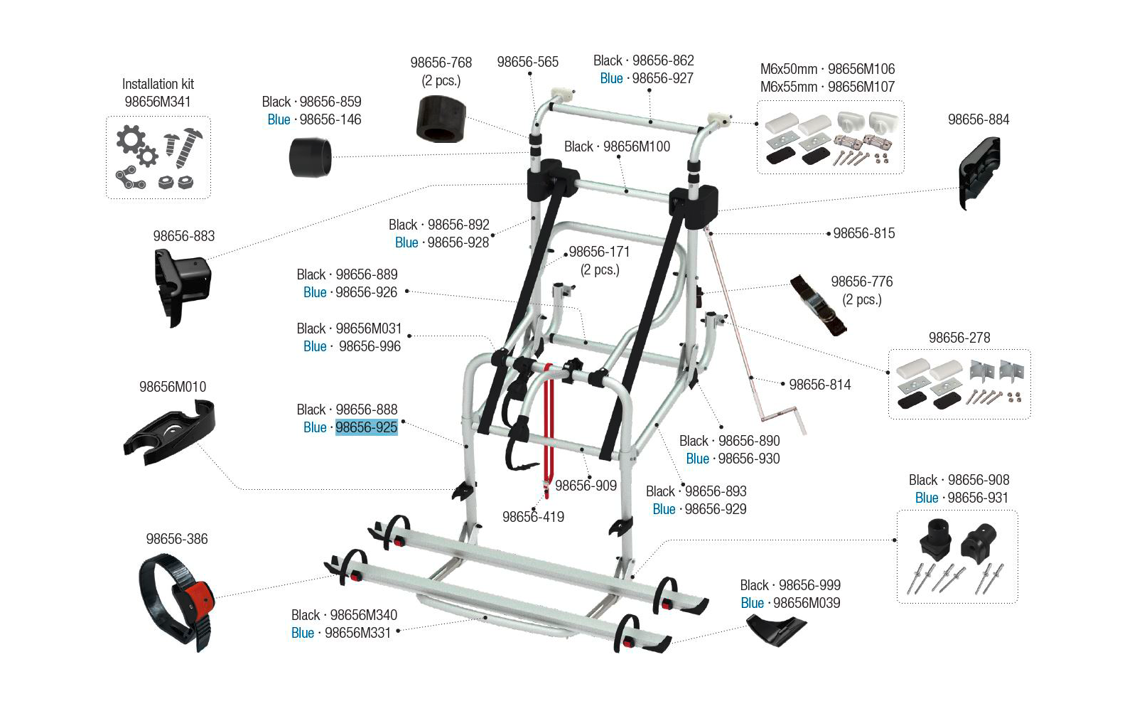Fiamma Schiebestruktur Kit passend für Carry Bike Lift 77 - Farbe Blau Fiamma Ersatzteilnummer 98656-925
