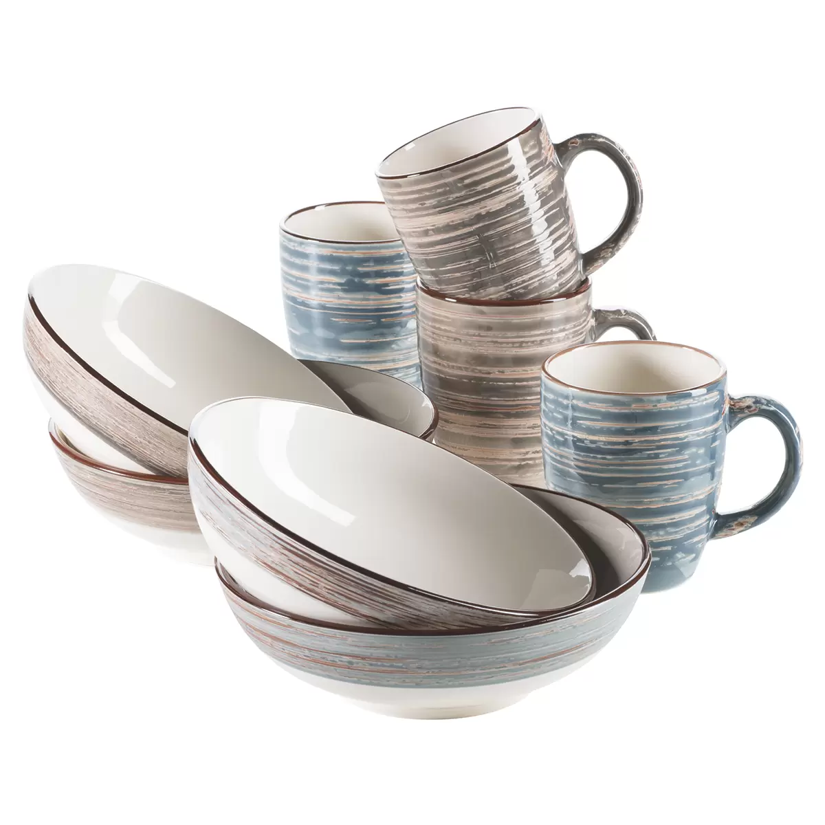 Kaffeebecher/Schalenset 8-tlg. DUOLE braun,blau
