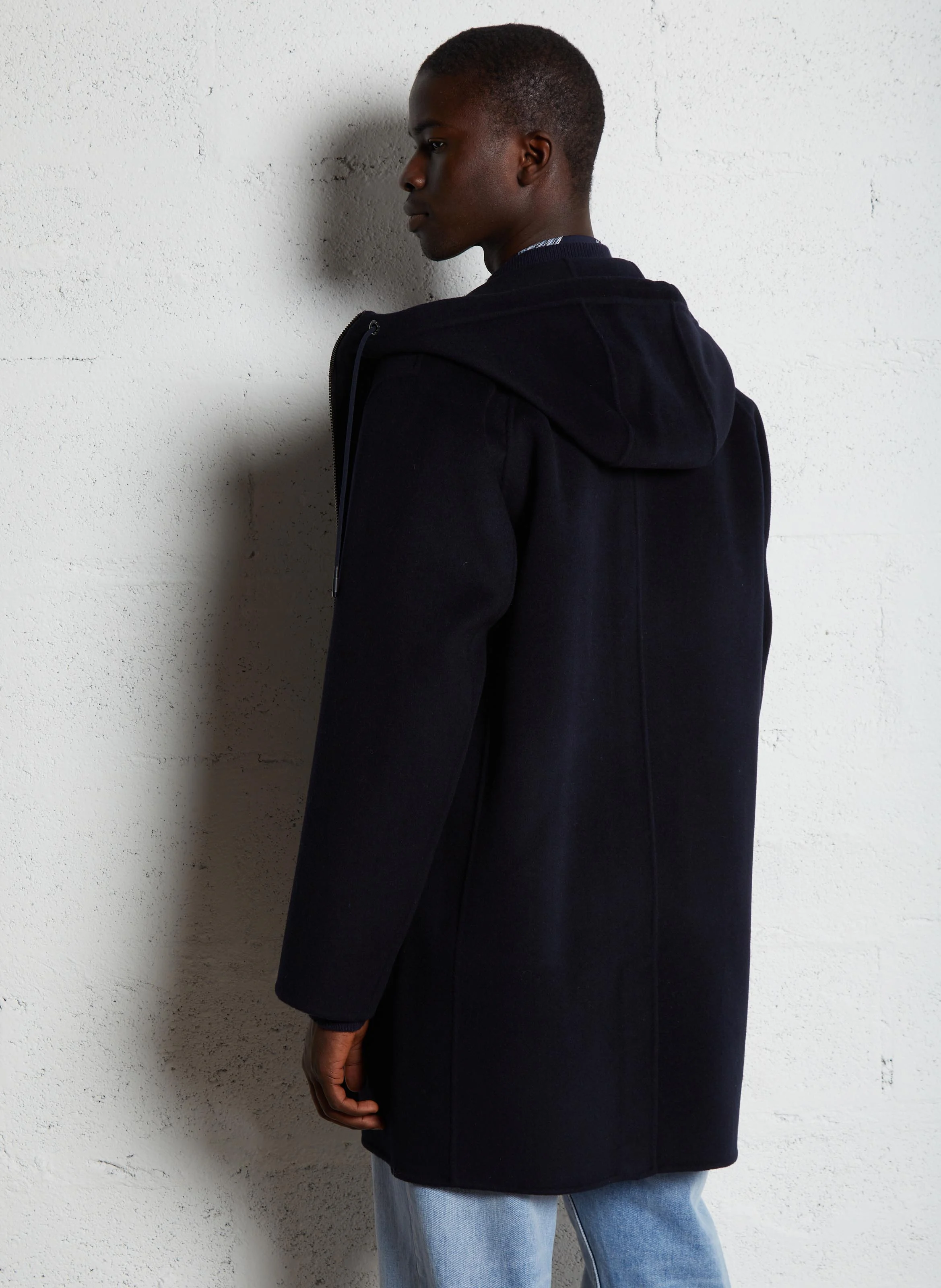 Manteau ample à capuche en laine mélangée | Bleu