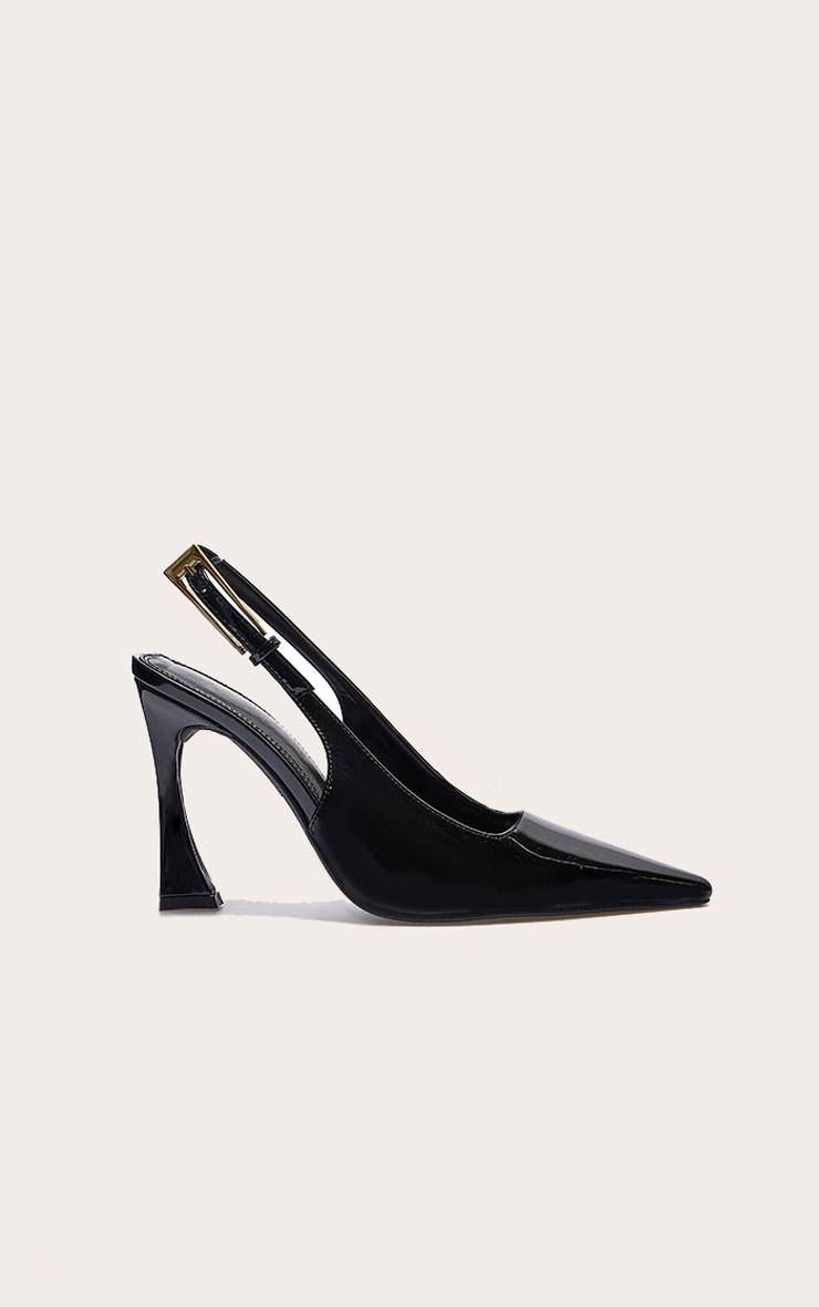 Noir Escarpins Hauts En Synthétique Avec Boucle Dorée