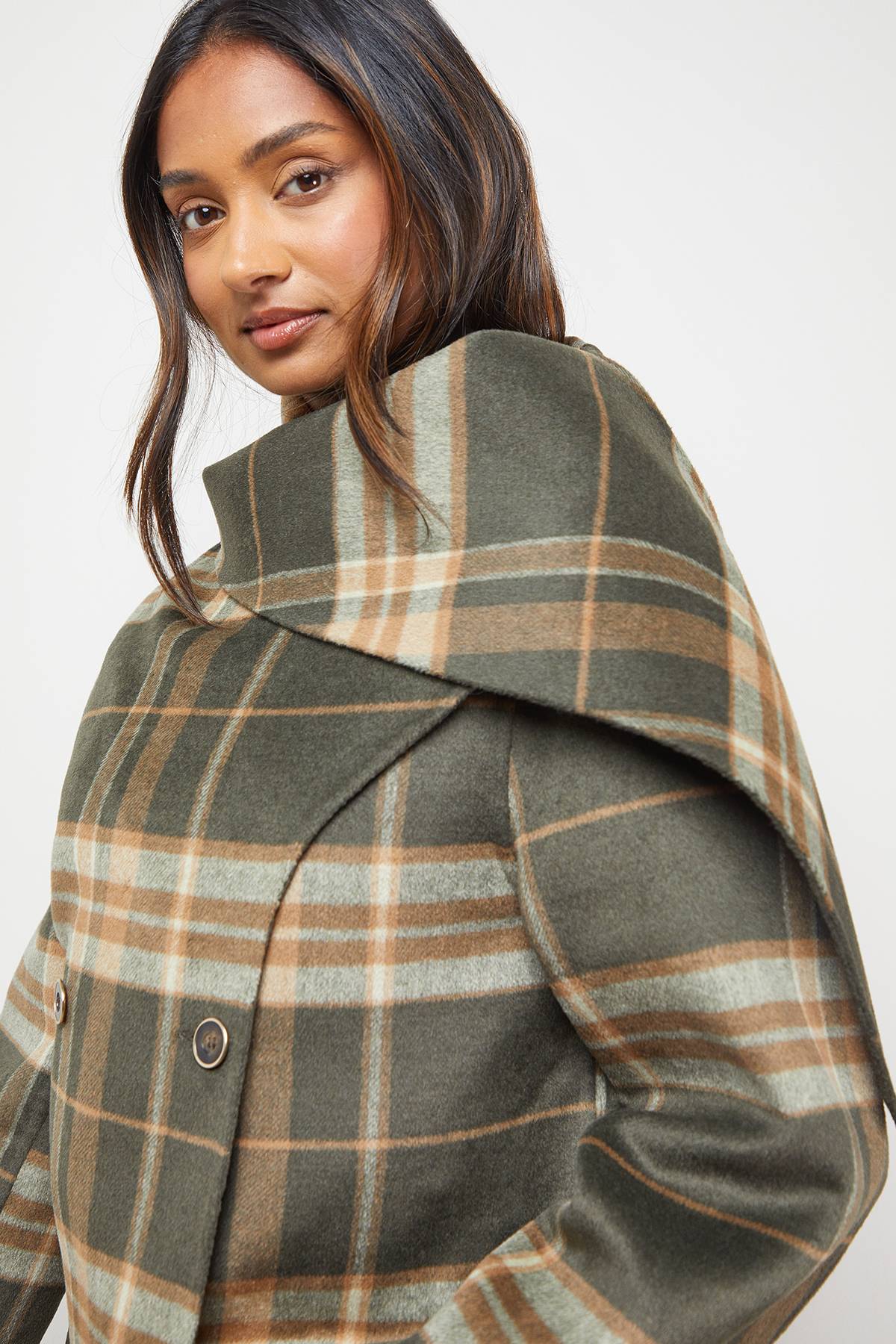 Oasis Manteau Veste Longue à Carreaux avec Détail Foulard