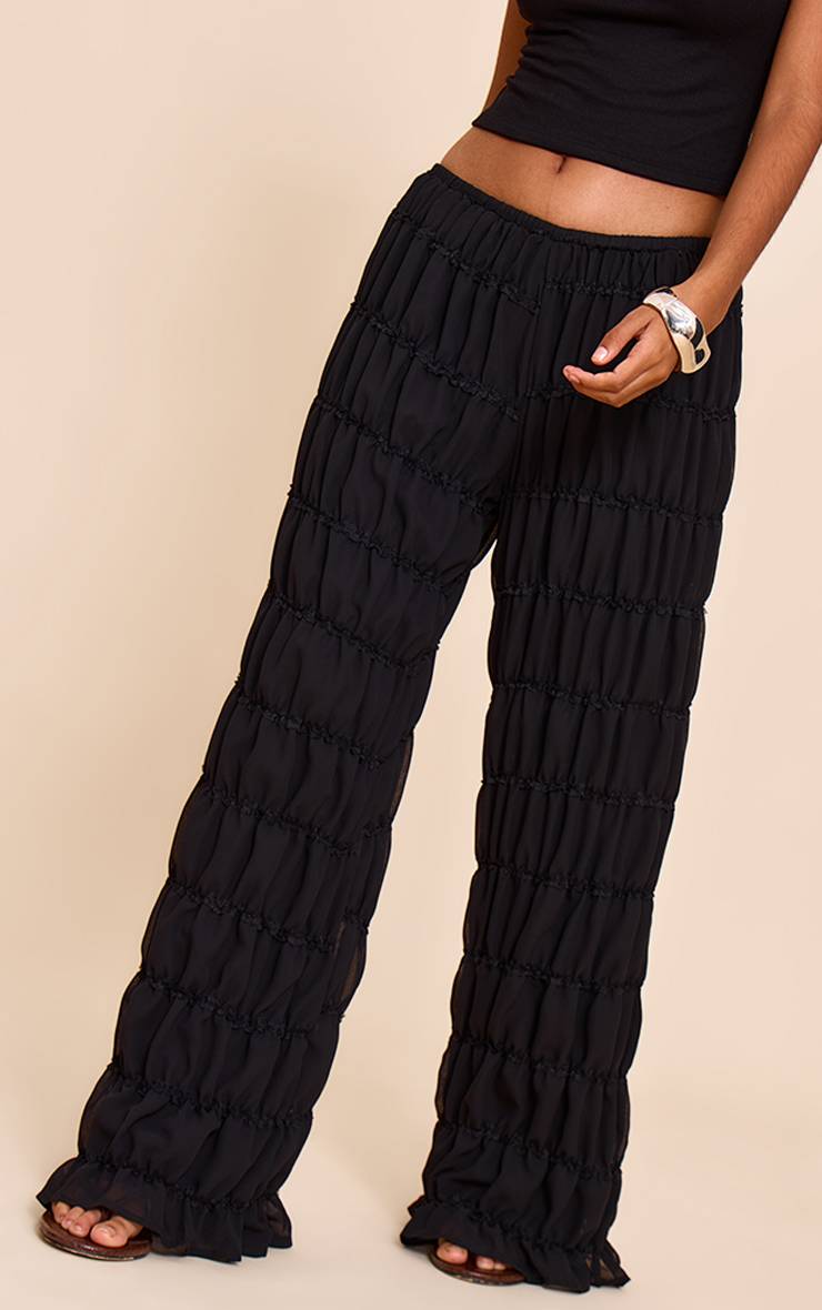 Noir Pantalon Large En Mousseline Petite