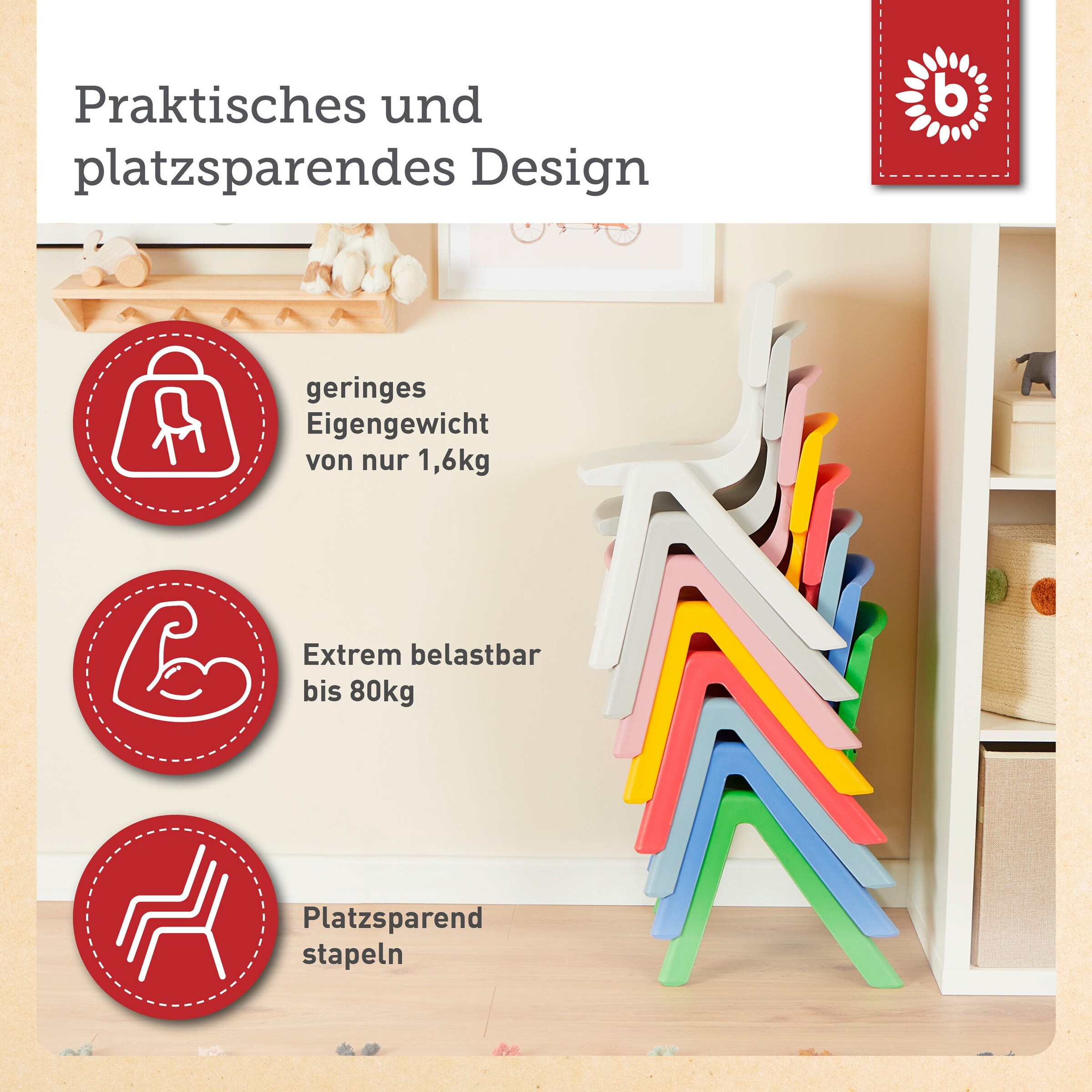 Bieco Kinderstuhl bis 80 kg belastbar Rot