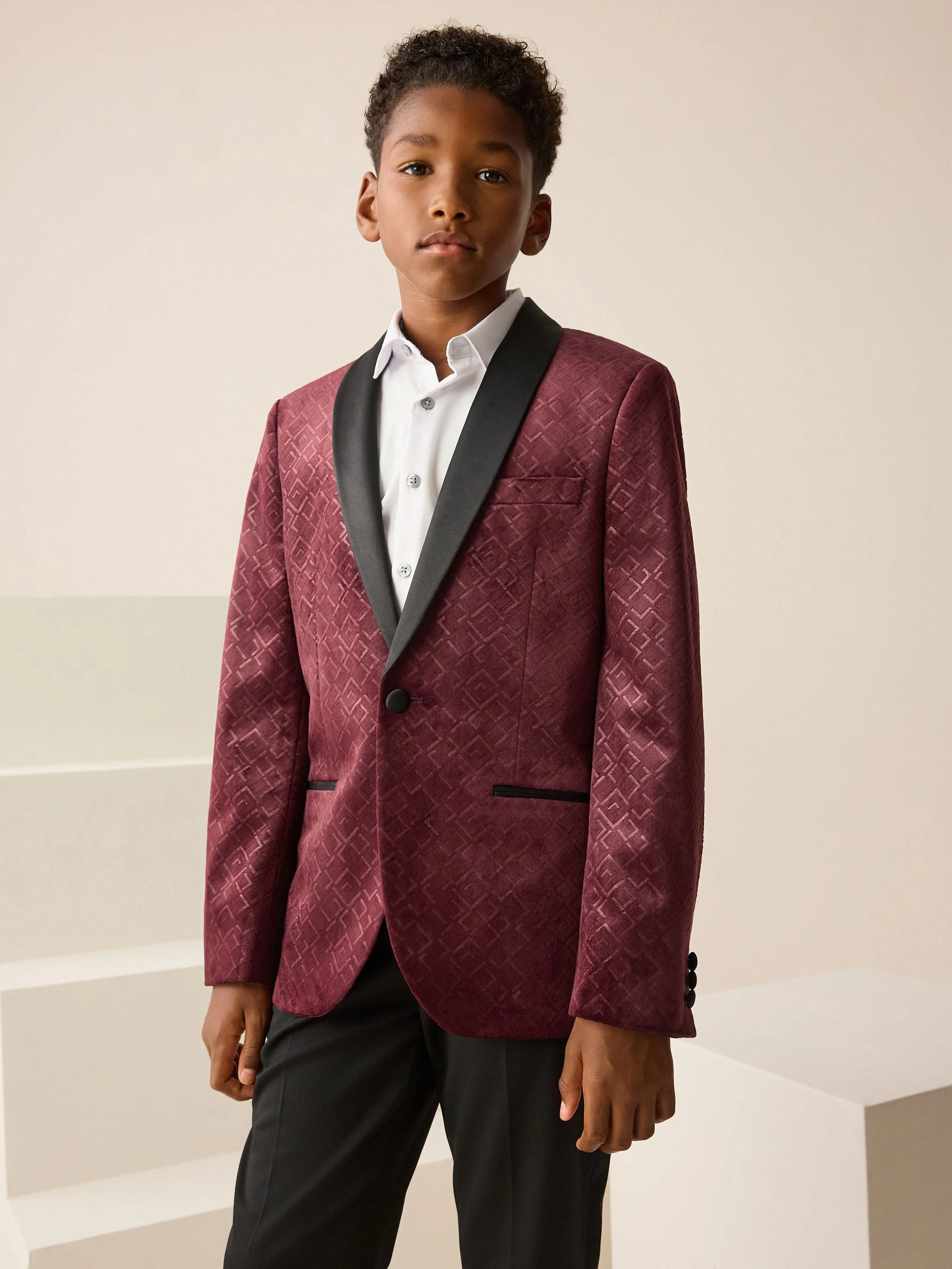 Bordeauxrood - Textured Velvet Blazer (3-16yrs)