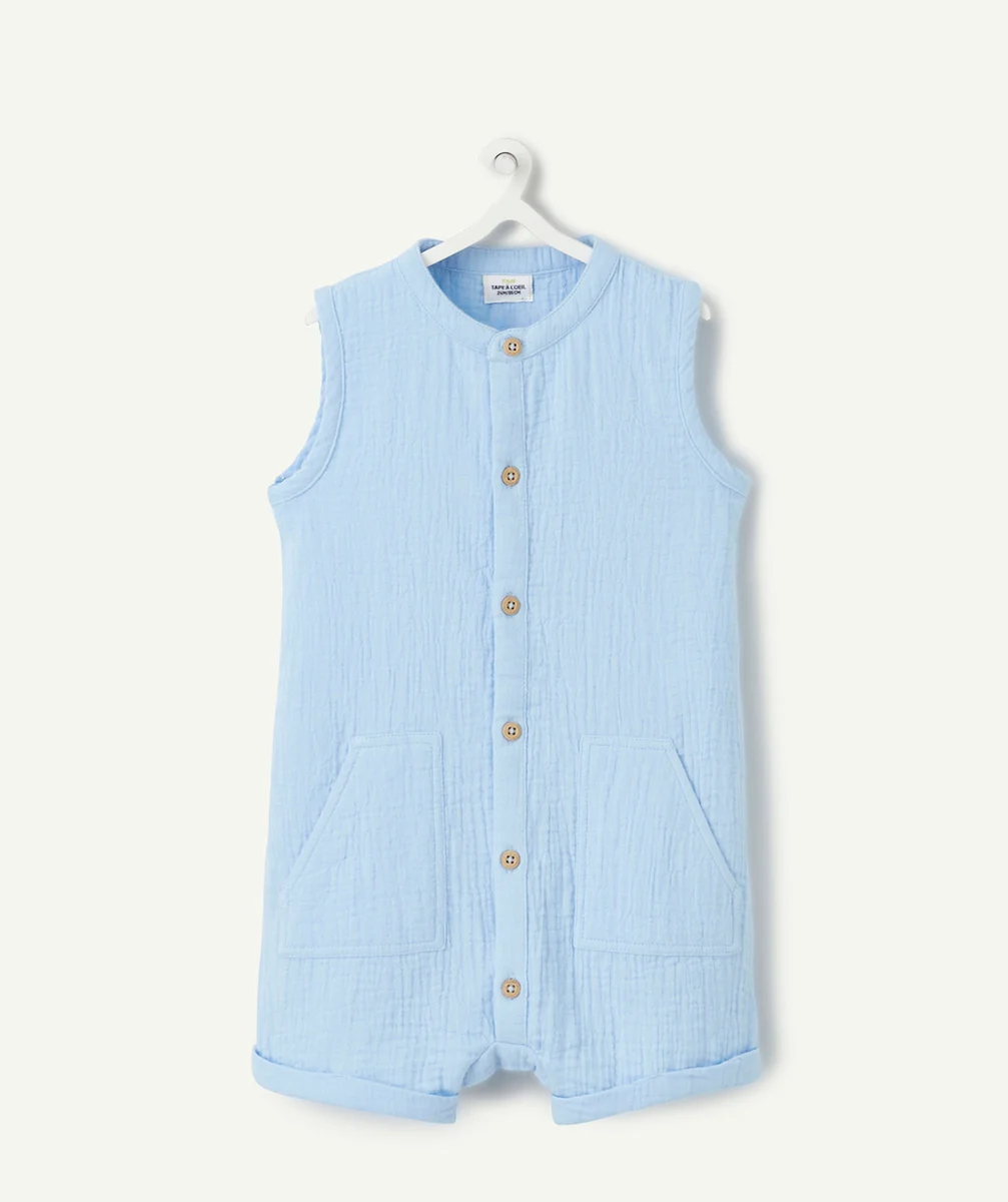 combishort bébé garçon en gaze de coton biologique bleu
