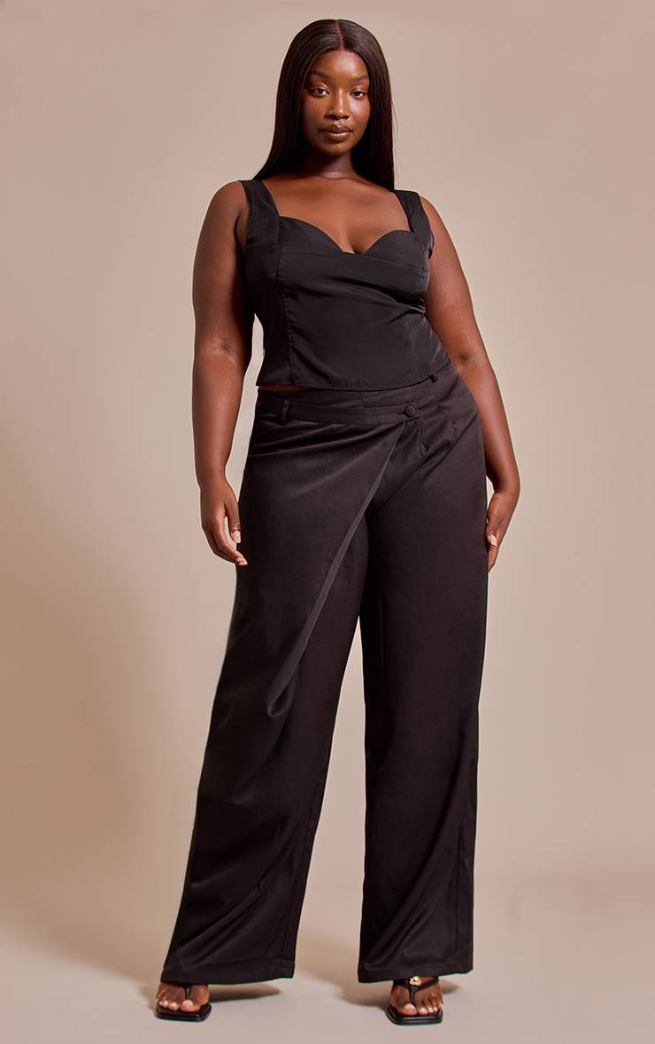 Noir Corset Grande Taille En Satin Mat Avec Détails De Bonnets Et Baleines