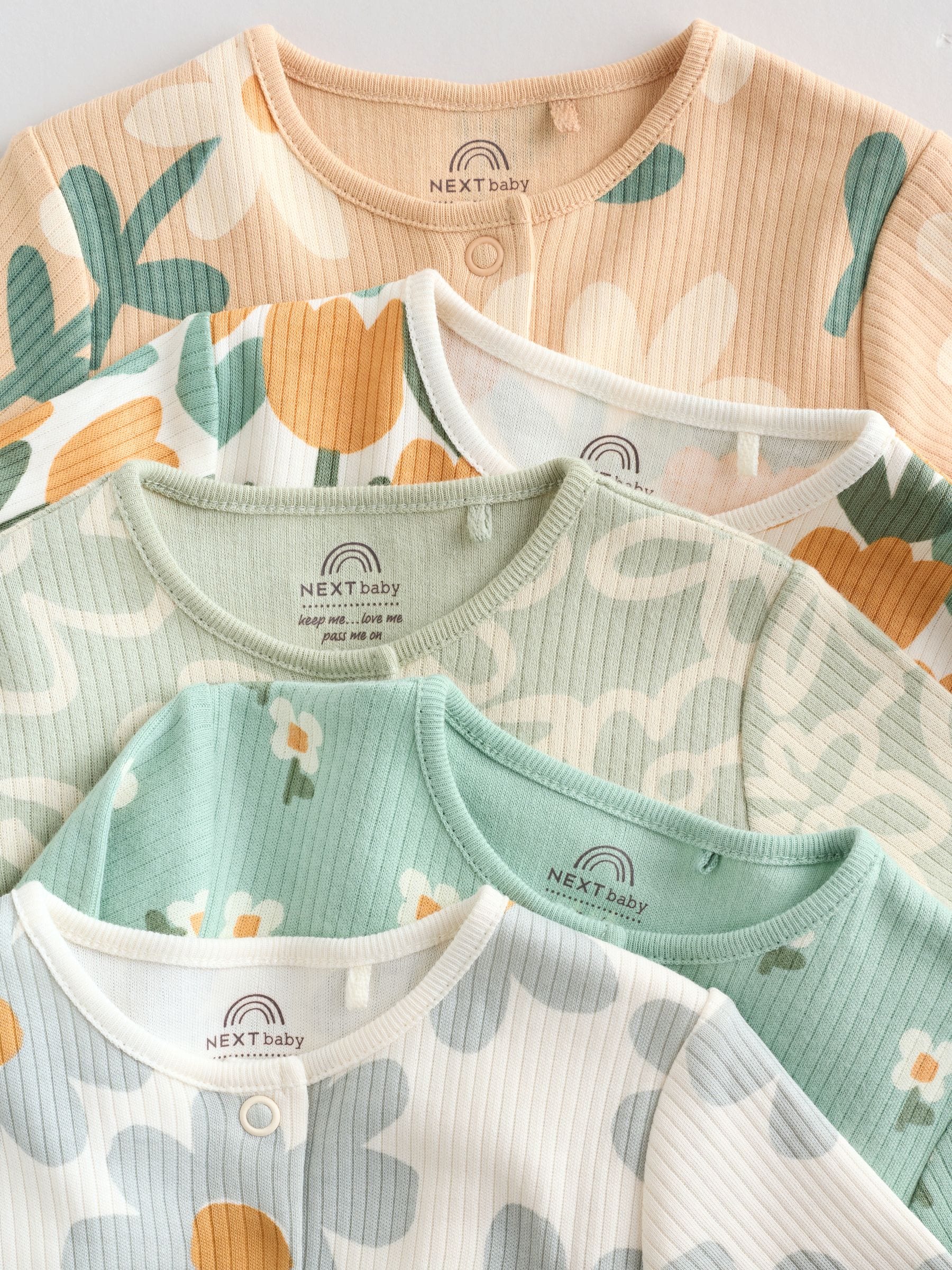 Saliegroen gebloemd - Verpakking van 5 babypyjama's (0 mnd-2 jr)