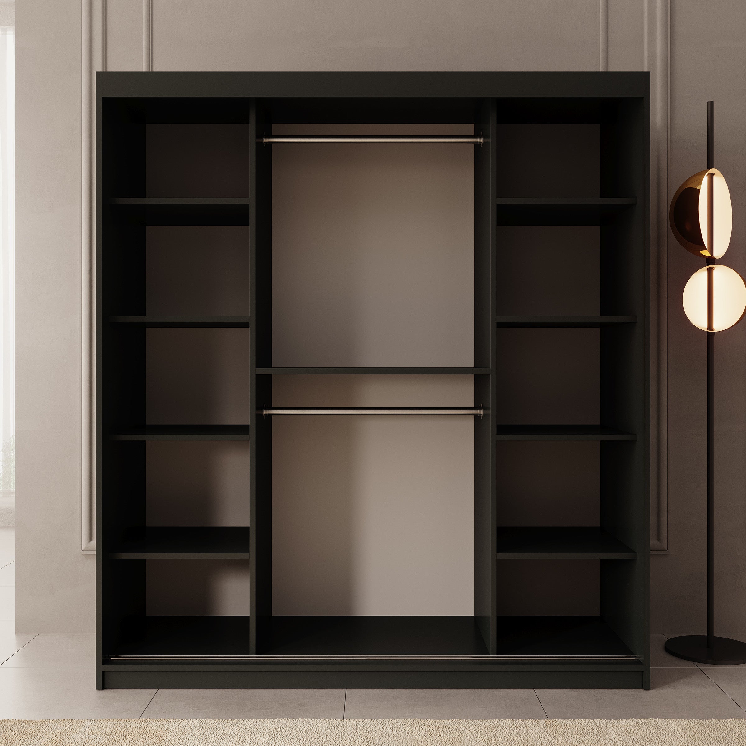 Ulysses - Kledingkast met schuifdeuren - Zwart - 180x62x200 cm