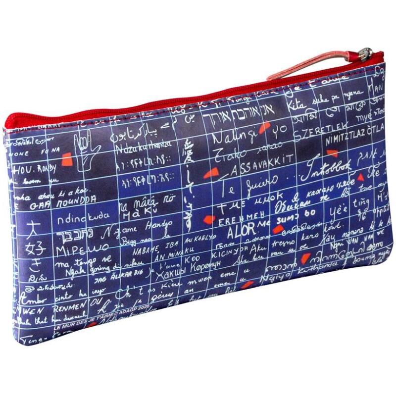 Le Mur des Je t'aime, Trousse plate en simili cuir 22x11 cm