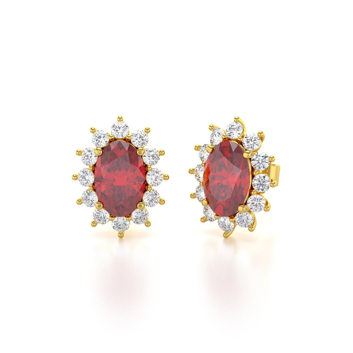Boucles d'oreilles ADEN Or 585 Jaune et Rubis Forme Marquise 1.4grs