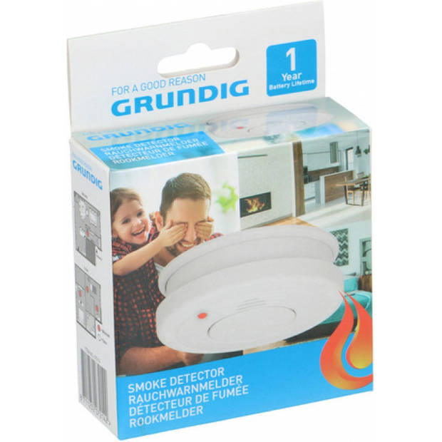 Grundig Optische Rookmelder - Rookalarm - Batterijduur van 8 Jaar - Pauze- en Testknop - Batterij-Indicator - Wit