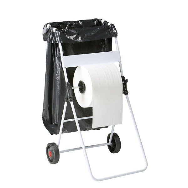 dérouleur bobine de papier sur pied mobile avec support sac - bobino - blanc