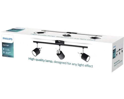 Plafondspot, 3-lichts, L 47,4 cm, zwart