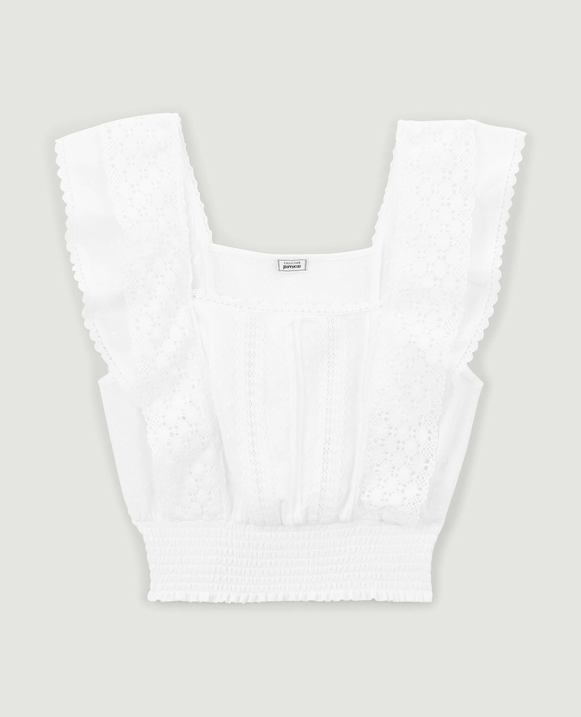 Top court dentelle et plumetis - Blanc