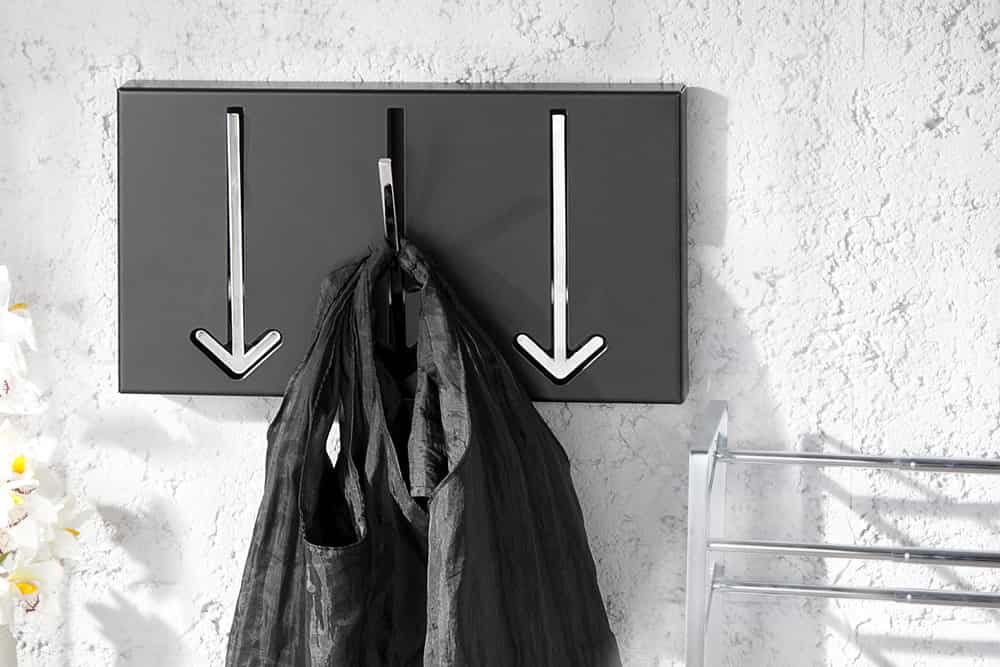 Moderne Design Wandgarderobe ARROW 30cm schwarz mit 3 Haken