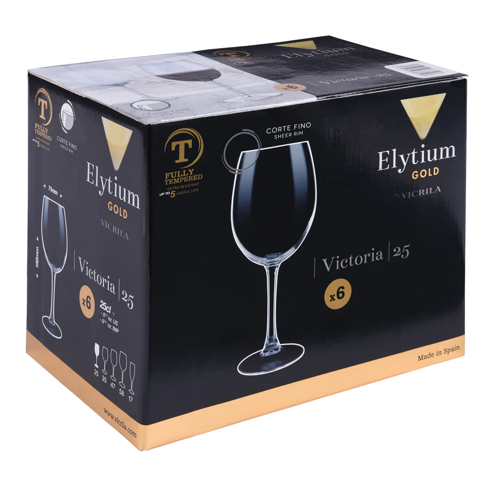 Boîte de 6 verres à pied trempés Victoria 25 cl Vicrila