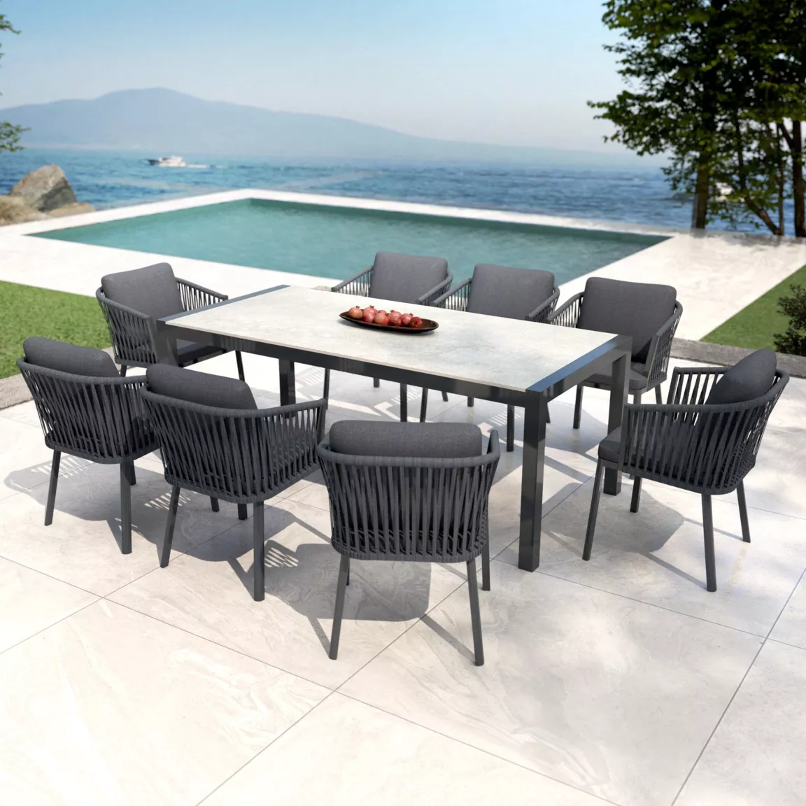 Table de jardin en aluminium et céramique 8 places (180 x 90 cm) Modena Gris clair