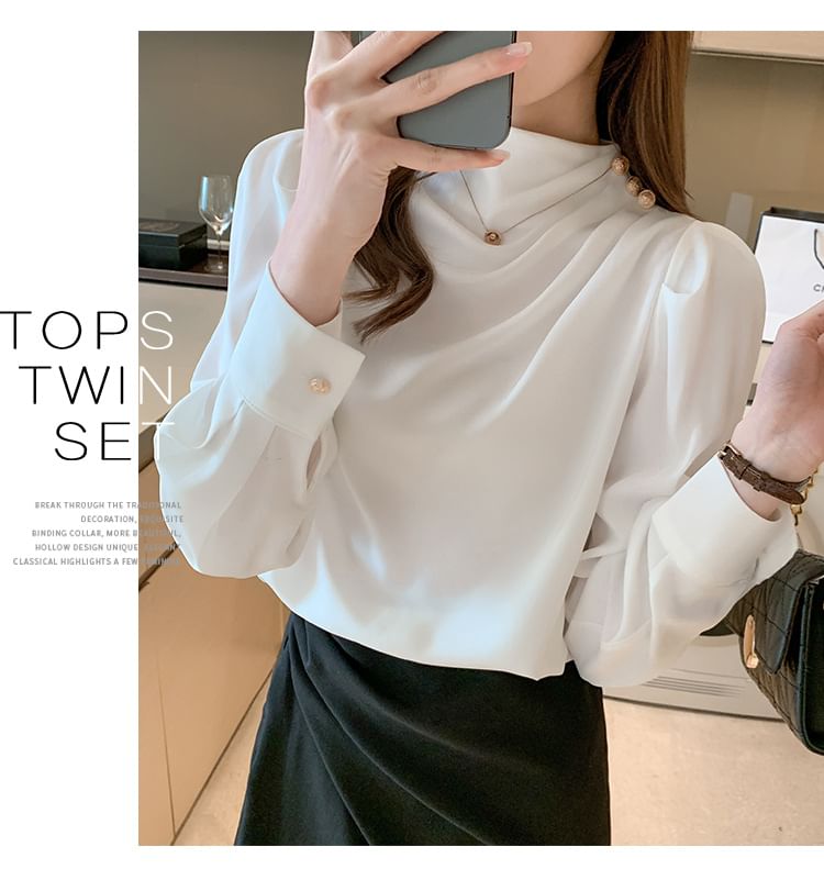 Superduper - Blouse met lange mouwen en col