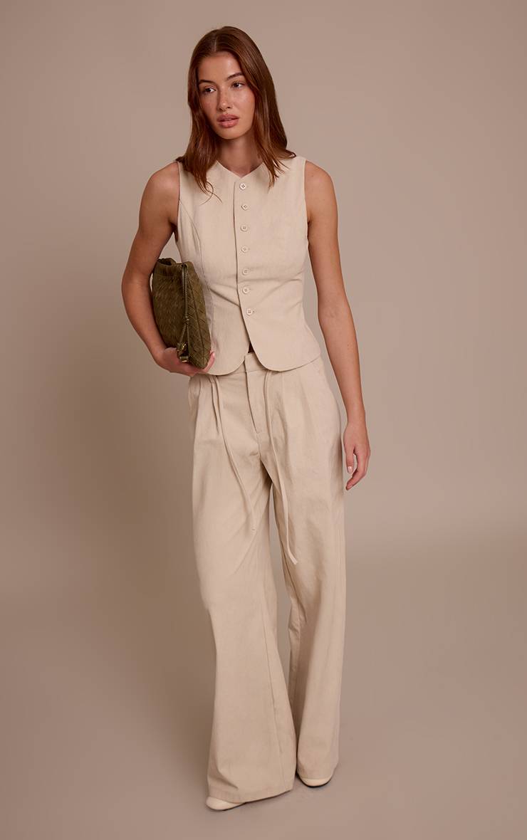 Sable Pantalon Large En Velours Côtelé Tailleur Avec Détail Nœud À La Taille