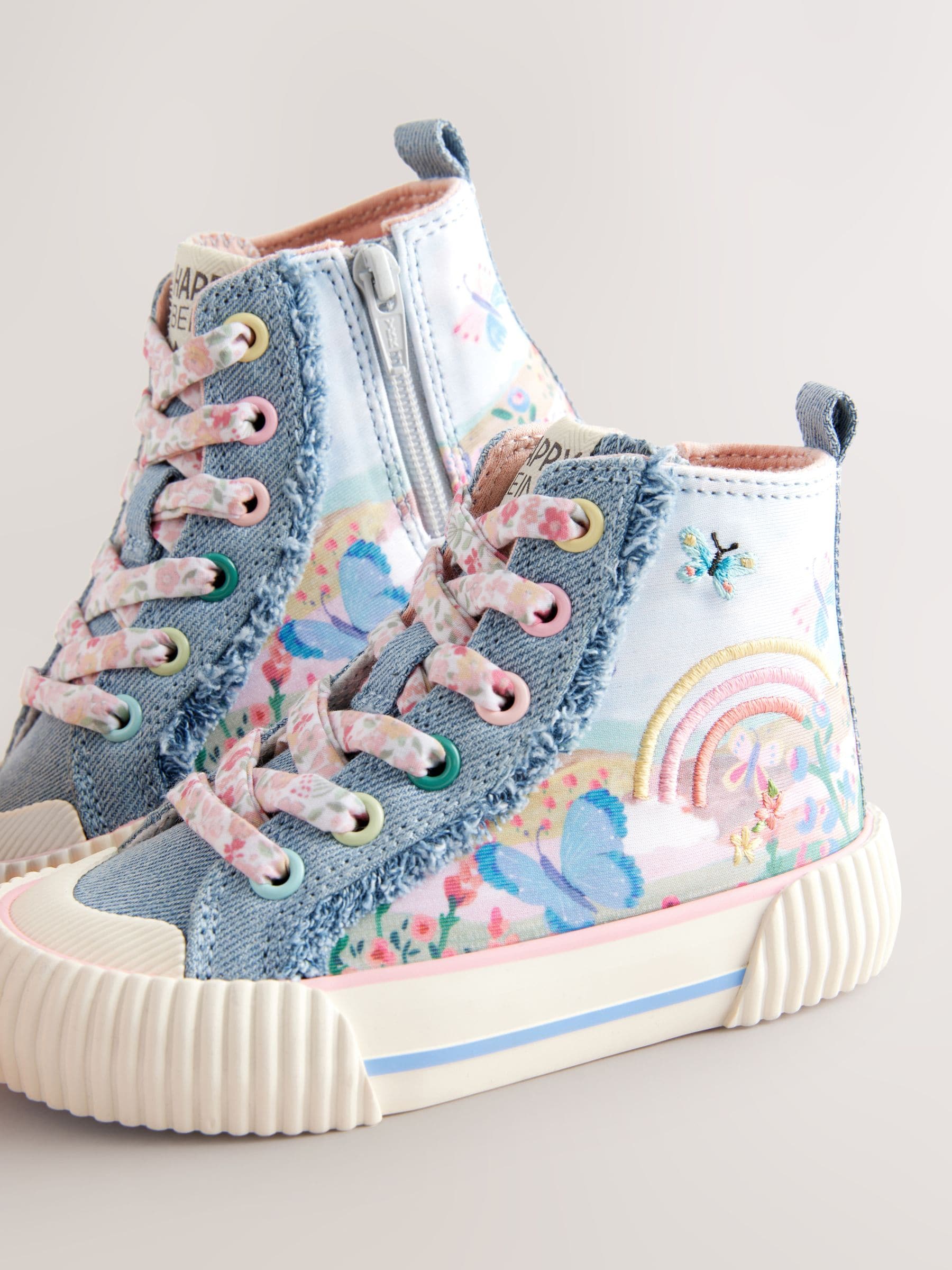 Denimblauw met regenboog - Hoge sneakers