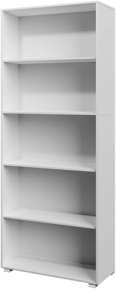 Casaria® Bücherregal 5 Fächer 190x60x28cm Höhenverstellbare Böden Holz Offen Modern Stehend Arbeitszimmer Büro Wohnzimmer Standregal Regal Vela Weiß