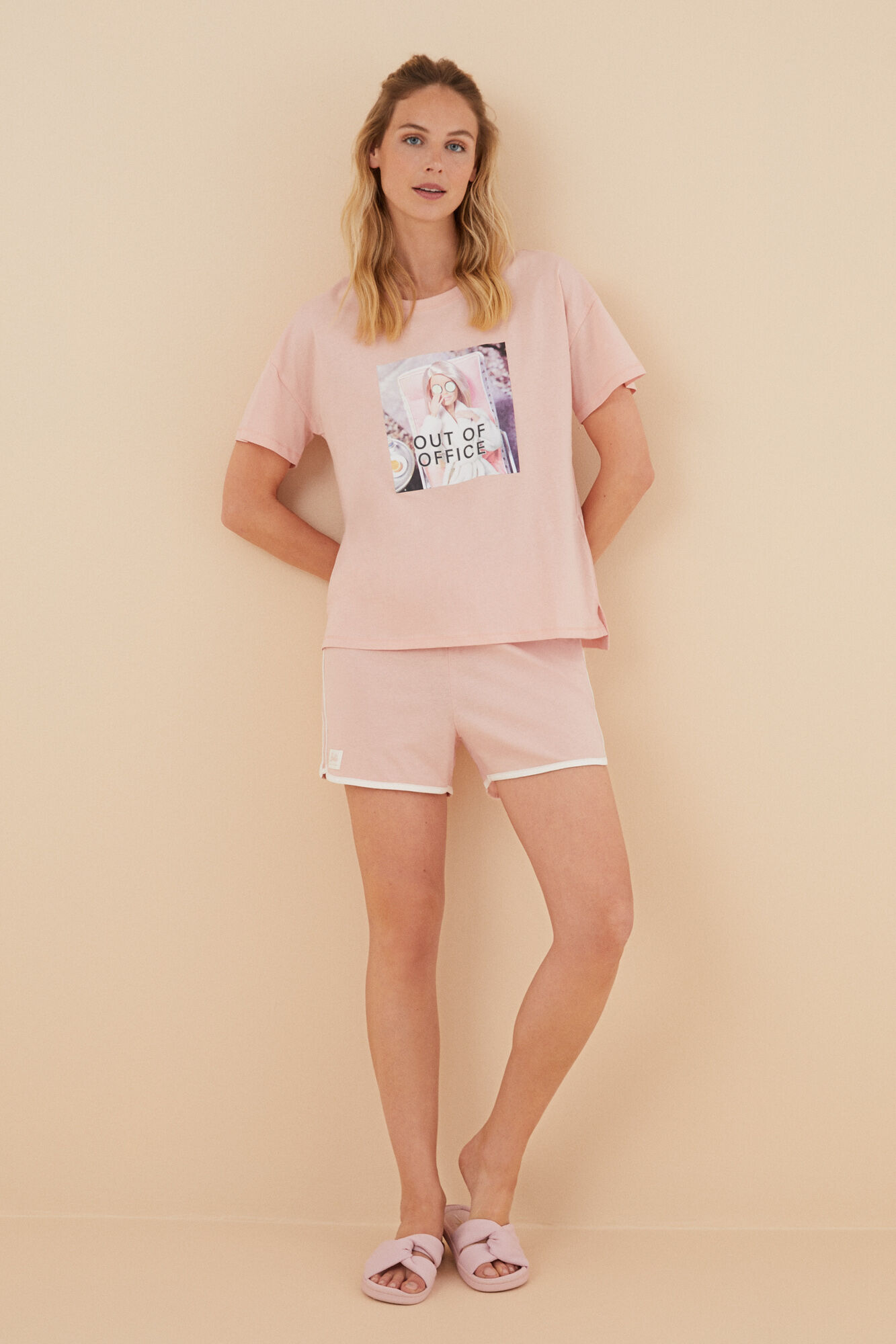 Pijama curto rosa Barbie, 100% algodão.