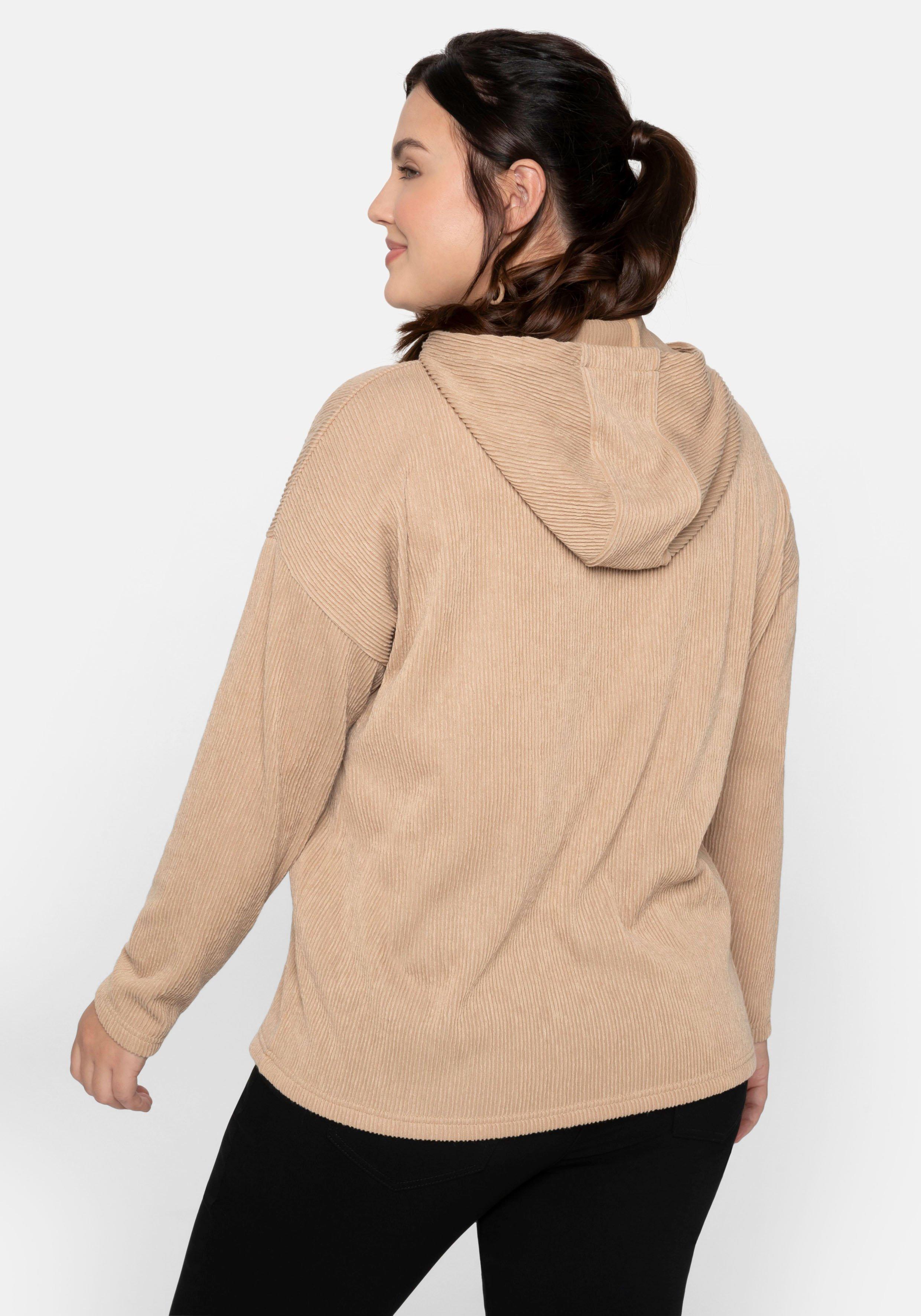 Langarmshirt in strukturierter Optik, mit Kapuze