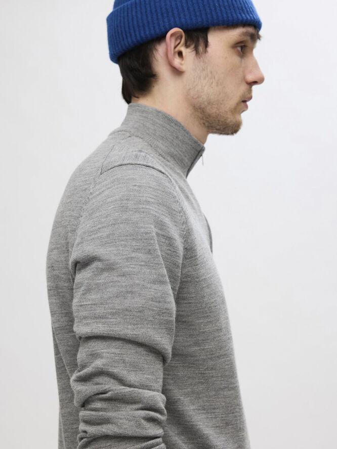 Selected Homme SLHTRAY LS KNIT MERINO HALF ZIP NOO Grå