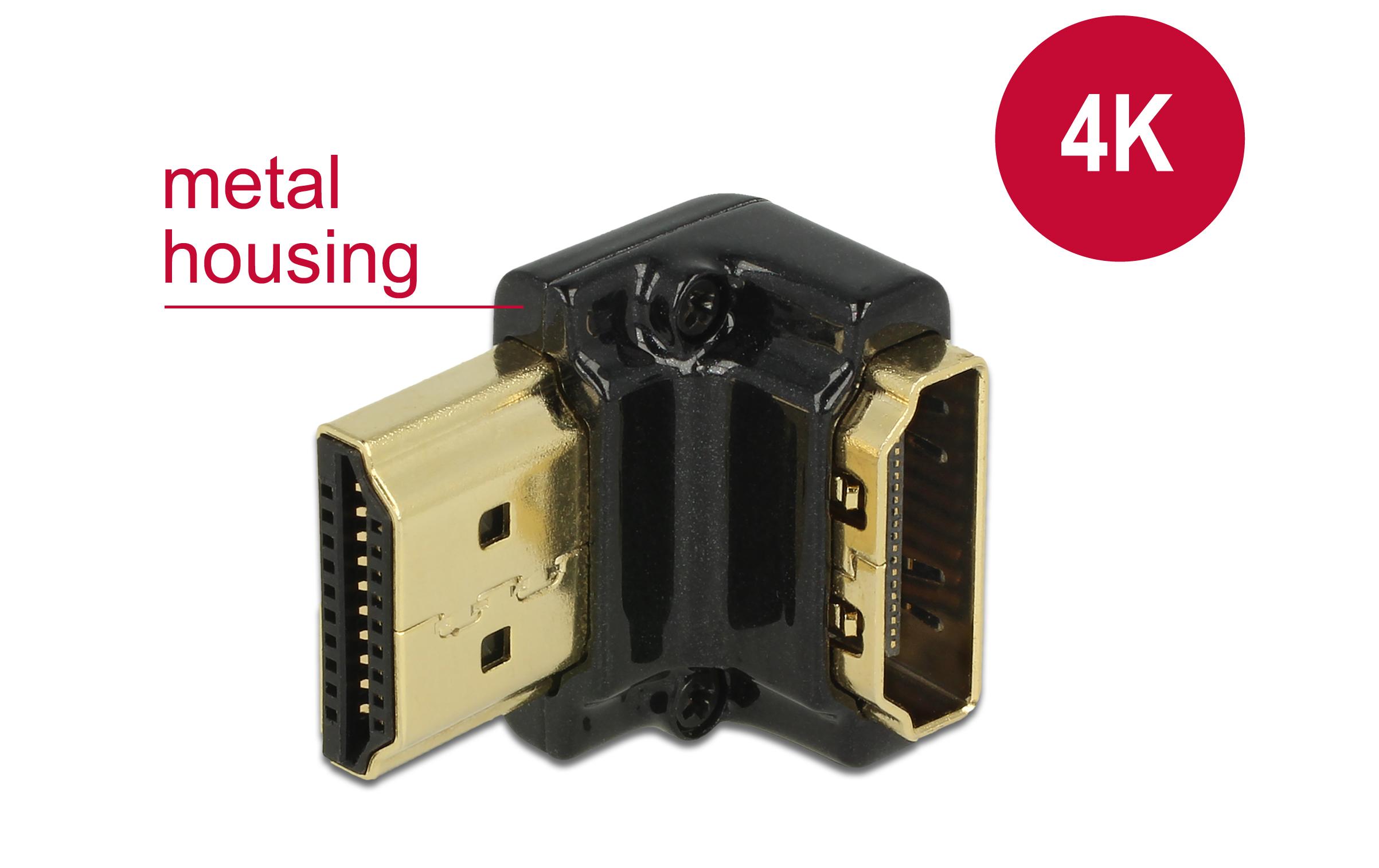 Adapter High Speed Ethernet 4K 90° HDMI - HDMIDelock Adapter High Speed HDMI mit Ethernet – HDMI-A Buchse > HDMI-A Stecker 4K 90° gewinkelt unten schwarz