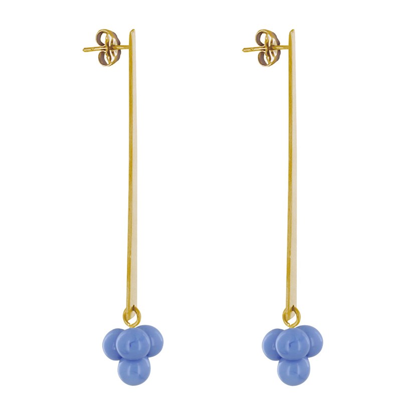 Boucles d'Oreilles Clous Laiton Rectangle Plat et Bouquet de Perles de Verre