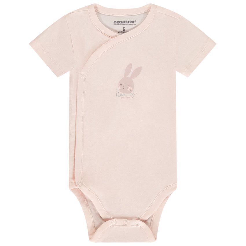 Lot de 5 bodies manches courtes lapin pour bébé fille avec ouvertures différentes selon l'âge - Ecru