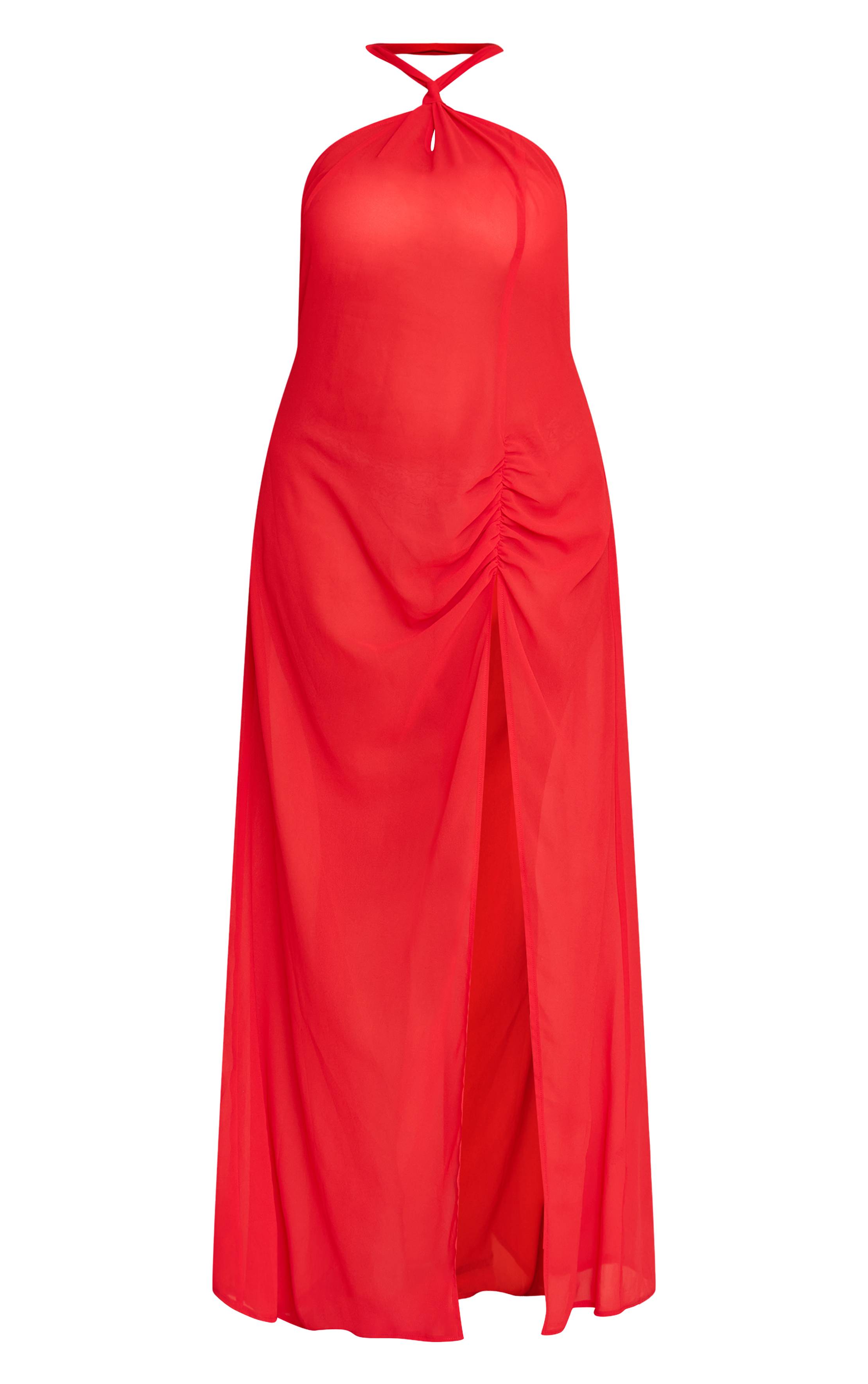 Rouge Robe De Plage Longue En Mousseline À Encolure Américaine Grande Taille