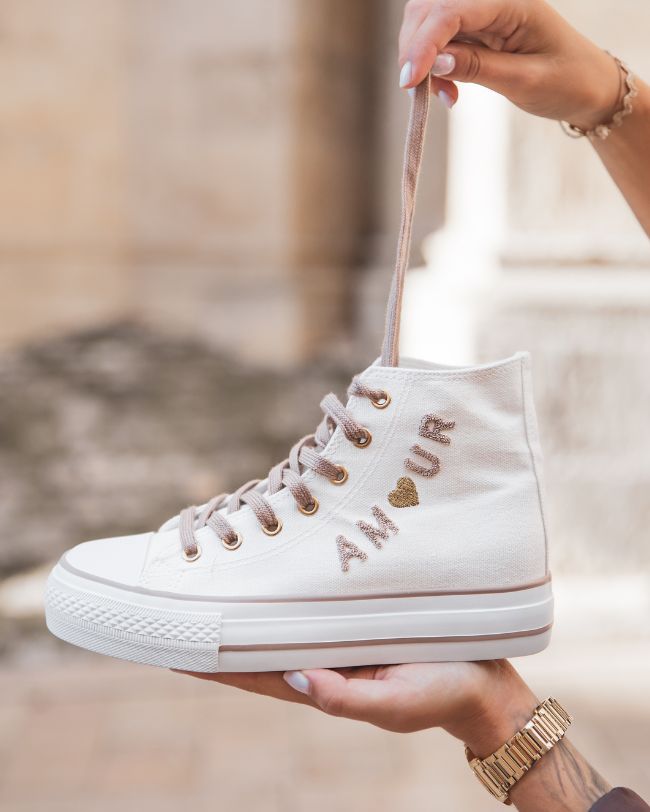 Basket femme montante en toile blanche - Lucile