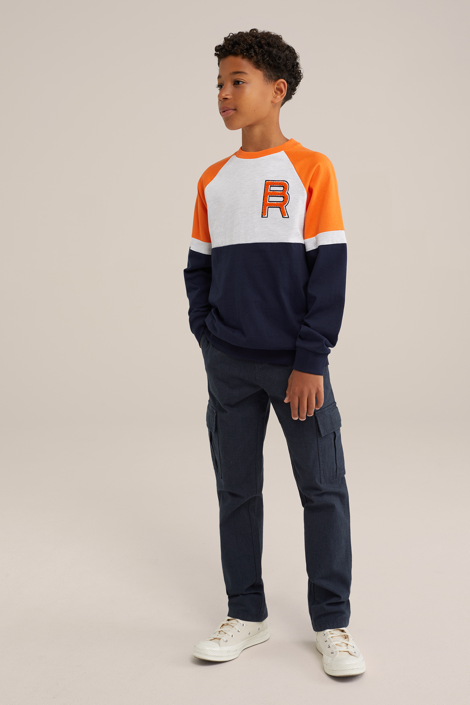 Jongens T-shirt met colourblock Blue Ridge Oranje